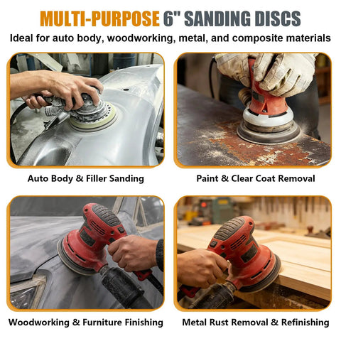 17 Hole Dust Extraction Sandpaper Discs 6-Inch 60 Grit Hook And Loop Orbital Sanders for auto body sanding and woodworking