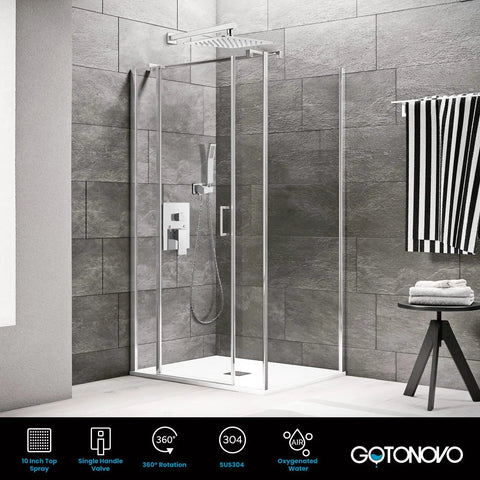 Rainfall Shower System With 10 Inch Square Shower Head And Handheld Spray, High Pressure Chrome Faucet Set, Rough In Valve Included, Easy Install, cUPC Certified Pressure Balance Cartridge in modern bathroom