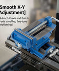 Solid Heavy Duty Bench Vise With Precision Cross Slide And X Y Axis Travel, 6 Inch Jaw Capacity for smooth X-Y adjustment.