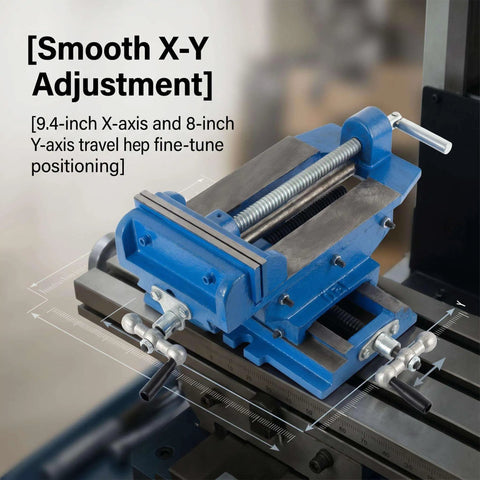 Solid Heavy Duty Bench Vise With Precision Cross Slide And X Y Axis Travel, 6 Inch Jaw Capacity for smooth X-Y adjustment.