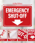 Badass Emergency Shut Off Sign Sticker With Knockout Down Arrow Hella Waterproof Self Adhesive Heavy Duty Safety Marker For Power Tools And Factory Equipment, 9.8x6.8 inch size