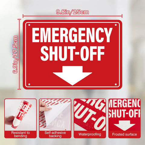 Badass Emergency Shut Off Sign Sticker With Knockout Down Arrow Hella Waterproof Self Adhesive Heavy Duty Safety Marker For Power Tools And Factory Equipment, 9.8x6.8 inch size