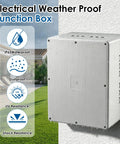 Heavy Duty Waterproof Junction Box With Pre Punched Cutouts For Outdoor Wiring Hassle Free Setup Plastic Electrical Enclosure on wall with rain.