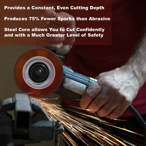 Person using Extreme 4.5 Inch Cut Off Wheel 3 Pack For Metal Cutting showing sparks and smooth cuts in workshop setting.