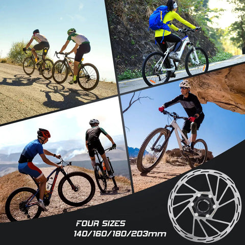 Beefy Center Lock Disc Brake Rotor 140mm 160mm 180mm 203mm for MTB and Road Bike showcased in various biking scenarios