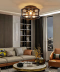 Dope Black Farmhouse 3 Light Ceiling Light Fixture Semi Flush Mount For Kitchen Island Bedroom Living Room Entryway Foyer Hallway E26 Base Industrial Style Metal installed in modern living room