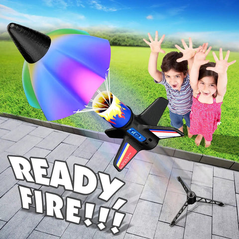 Electric Flying Model Rocket Kit For Kids With Launcher And Parachute Recovery System, USB Charging Cable Included, ready for backyard launch