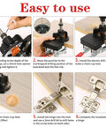 Step-by-step guide using 35mm Concealed Hinge Jig For Cabinets, Heavy Duty Aluminum Drill Guide With 2 Quick Clamps, Adjustable Quick Punch Tool