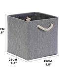 Hella Roomy Gray Fabric Cube Storage Boxes With Quick Fold Down Design For Closets And Shelving Units featuring 25cm size and rope handles.