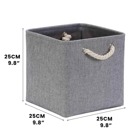 Hella Roomy Gray Fabric Cube Storage Boxes With Quick Fold Down Design For Closets And Shelving Units featuring 25cm size and rope handles.