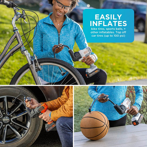 High-Pressure Inflator Multi-Tool Attachment With 14 Inch Hose for inflating bike tires, car tires, and basketballs outdoors