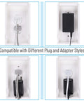 Kid Proof Outlet Safety Box Cover with Switch and Plug Covers Patent Pending Design showing plug compatibility