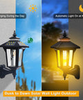 Two Pack Solar Wall Lantern Lights Outdoor With Motion Sensor, Three Lighting Modes, Dusk To Dawn LED Exterior Wall Sconces