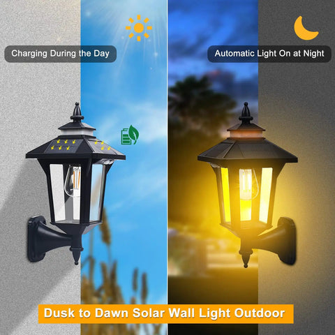 Two Pack Solar Wall Lantern Lights Outdoor With Motion Sensor, Three Lighting Modes, Dusk To Dawn LED Exterior Wall Sconces