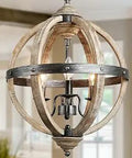 Farmhouse Chandelier For Dining Room Wood And Metal Rustic Finish With Three Light Pendant 15.7 Inch Diameter Ideal For Entryway
