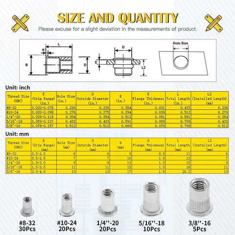 No Sweat 85 Piece Rivet Nuts Kit Featuring 304 Stainless Steel And Zinc Plated Threaded Inserts Built Tough For Automotive Fabrication Comes With A Durable Portable Storage Box For Hassle Free Setup Anytime