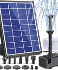 Solar Fountain Pump for Bird Bath and Pond, 6.5W Solar Water Pump With Dry Run Protection And Double Layer Nozzles, Glass Solar Panel, 5 Ft Tubing