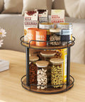 10.2 Inch Wood Lazy Susan Turntable Organizer For Cabinet And Countertop 2 Tier Spice Rack with snacks and jars displayed
