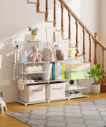 Interlocking Wire Cube Storage Unit And Divider System with white panels and metal wire shelving, used as bookshelf and organizer.