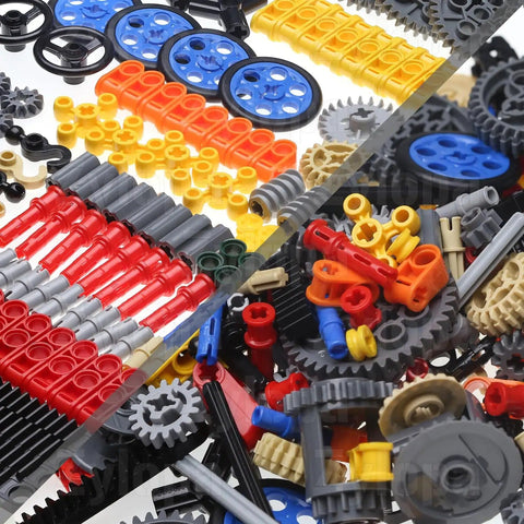 Huge 270 Piece Technic Gear Set With Gears Pins Axles Chains And Differential For Robotic Builds Random Color Pieces Compatible With Major Brand Kits Elevators Conveyors Turntables And Mechanisms; colorful gears and components shown.