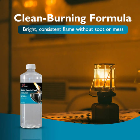 Odorless Clean Burning Tiki Torch Fuel For Outdoor Torches And Lanterns, Smokeless Formula Delivers A Bright Steady Flame.