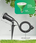 Heavy Duty Weatherproof Outdoor Halloween Flood Lights 120V with six foot extension cord, black ceramic base and ground stake.