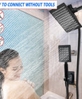 Square Rain Shower Head With Handheld Spray Bundle in use, high pressure all metal, matte black finish, easy install shown