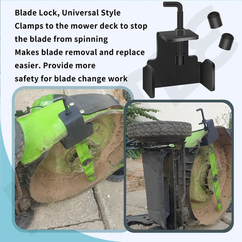 Universal Mower Blade Removal Tool And Clamp For Walk Behind And Riding Mowers Up To 42 Inch Deck ensuring safe blade changes.