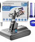 Rock Solid 10000mAh Replacement Battery For Dyson V7 Cordless Vacuum SV11 with tools and filters for maintenance.