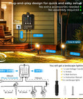 Plug And Play Low Voltage Landscape Lighting Kit With 8 X 3W LED Spotlights, 24V Smart Transformer, 7.6Ft Wiring Runs setup display
