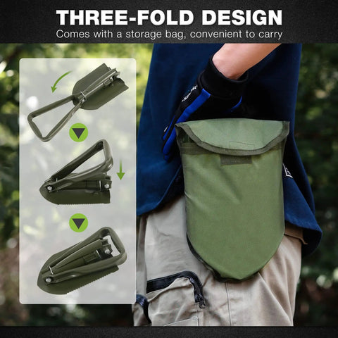 23 Inch Folding Camping Shovel With Cover High Manganese Steel Entrenching Tool Tri Fold Handle Do It All Tactical Outdoor Shovel