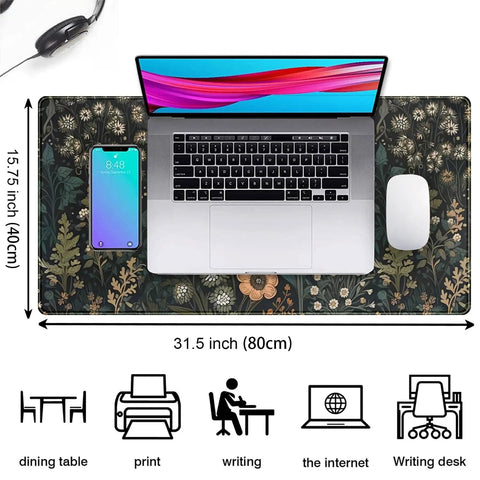 Floral Desk Mat With Wildflower Vibe For Gaming And Work, Large 31.5 By 15.75 Inch Desk Pad, XXL Keyboard Mouse Mat For Full Desk Coverage