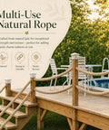 Beefy Jute Hemp Rope One And A Half Inch By One Hundred Feet For Docks And Railings Landscaping depicted on wooden deck with pool.