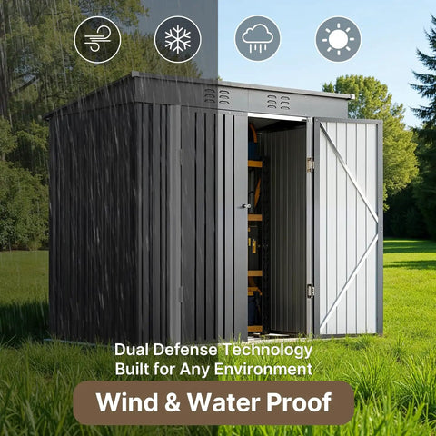 Large Capacity 6 Foot By 4 Foot Outdoor Storage Shed with Double Lockable Doors, waterproof steel design in backyard