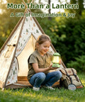 Child holding Kids Lantern With 4 Color Dimmable Lights And USB C Charging near a tent, enjoying outdoor adventures