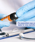 Solid Build 8Mm Screw Thread Hplc Vial Caps With Red Ptfec White Silicone Septa Deliver A No Hassle Leakproof Seal For 1 5 To 2 Ml Glass Autosampler Vials 100 Count Ready To Roll, pre-assembled septum cap being used.
