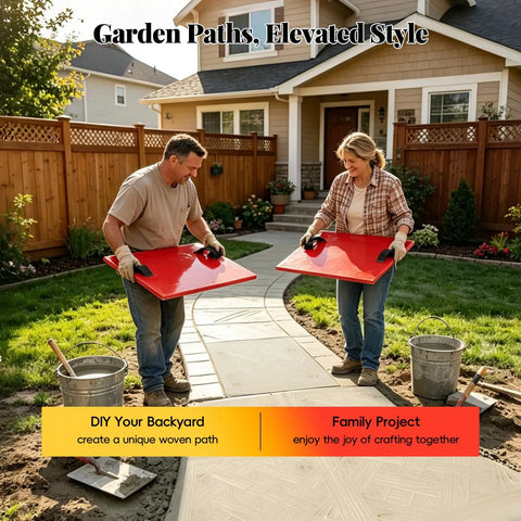 Two people using Big 16 By 16 Inch Concrete Stamp Mat With Realistic Woven Texture For Patios Driveways And Walkways Durable PU Material