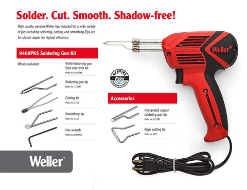 Universal Soldering Gun Kit 140W/100W 120V with rapid 6 second heat up and dual trigger power, includes accessories