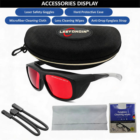 Red Lens Laser Safety Goggles UV Blue Green Diode Up To 532nm DIY Engraving with protective case and cleaning kit.