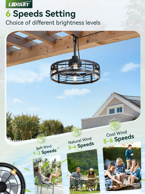 22 Inch Outdoor Ceiling Fan With Light For Patio And Pergola, Waterproof Gazebo Fan With Remote, 6 Speeds, Timer, Caged Design