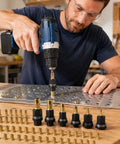 Six Size Rivet Nut Tool Kit With Manual Rivet Gun Heads M3 To M10 Includes Sixty Rivet Nuts For Panels Brackets And Metal Sheets A Handy All In One Fastening Kit For DIY Auto And Workshop. man installing rivet nut in metal sheet