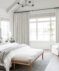 Bedroom with Extra Wide Blackout Linen Drapery Panel With Hooks, Pinch Pleat Curtains For Patio Sliding Doors And Large Windows