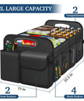 Collapsible Trunk Organizer With Big Capacity Waterproof Car Organizer for SUV Jeep or Sedan, black with compartments and pockets.