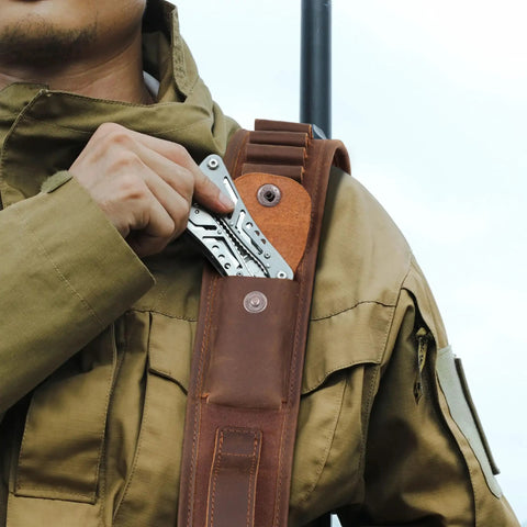Rifle Sling With Two Point Eight Inch Wide Double Layer Crazy Horse Leather Ammo Holder Adjustable Replacement Gun Strap