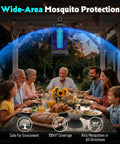 Outdoor And Indoor 3 In 1 4500V Mosquito Killer with Camping Light hanging above patio dining table in use