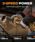 Cordless Die Grinder Kit With 20V Brushless Motor And Three Speed Control 13K 19K 25K RPM in use for metal grinding
