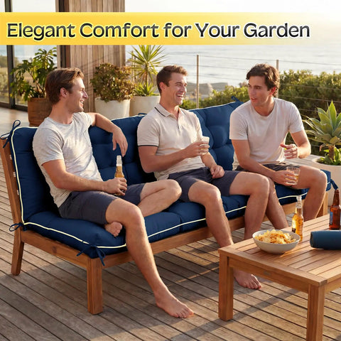 60 By 40 Inch Outdoor Swing Cushions With Backrest And Tie Straps For 2 To 3 Seater Patio Benches Blue Crushed Sponge Filled