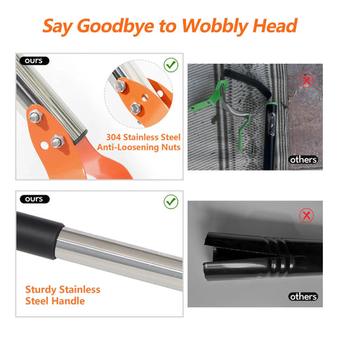 63 Inch Stirrup Hoe Garden Tool With Adjustable Long Handle, Stainless Steel Anti-Loosening Nuts and Handle Comparison