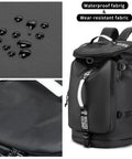 40L Waterproof Gym Duffle Bag With Convertible Design From Shoulder Bag To Cylinder Travel Case, black fabric rain droplets and zippers.