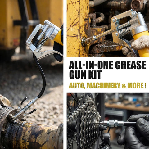 Mini Grease Gun Kit With 4500 PSI Power, Garage Ready Upgraded Double Handle 6 Jaw Locking Coupler, precision lubrication use
